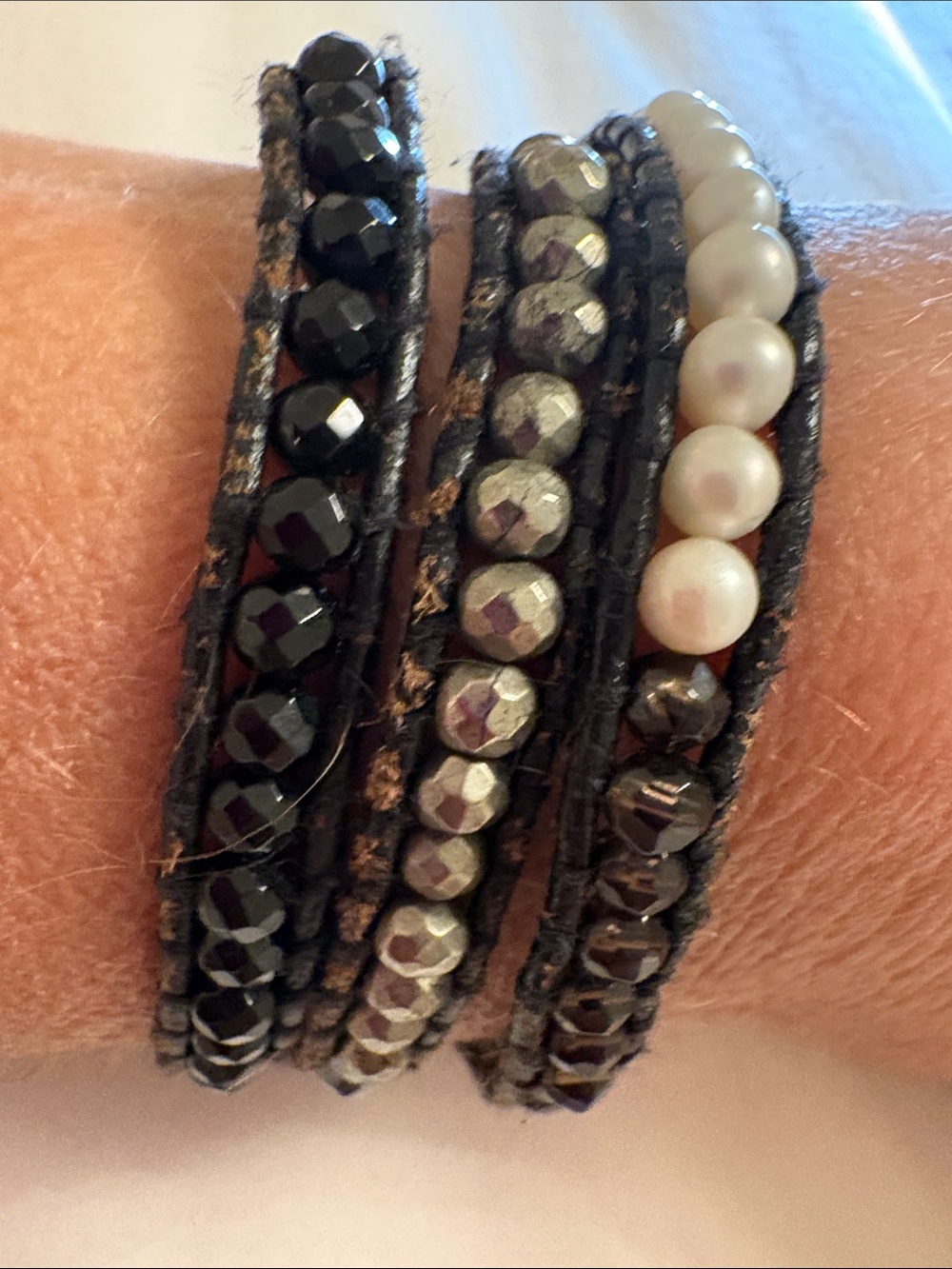 Chan Luu Black, Silver and Pearl Multi-Row Wrap Bracelet
